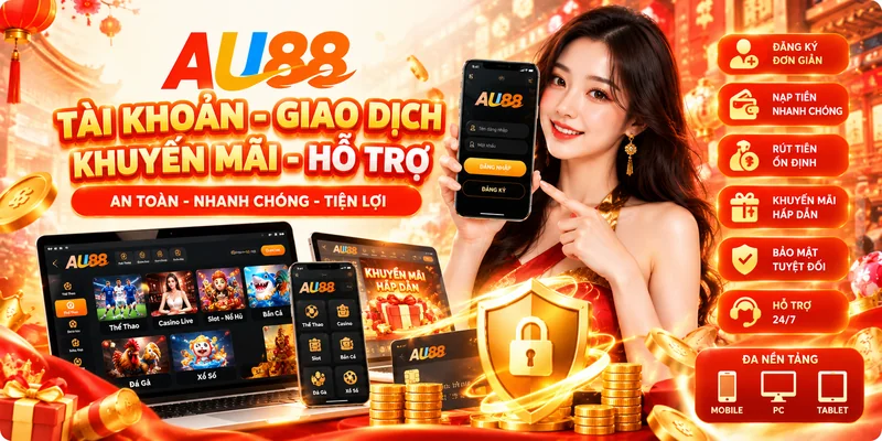 Tài khoản, giao dịch bảo mật, khuyến mãi, hỗ trợ AU88